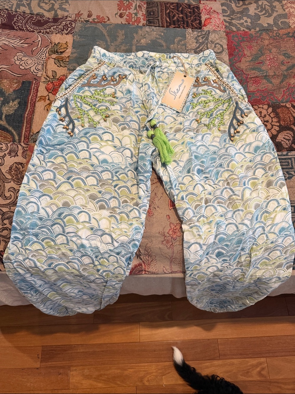Skemo womens patterned open leg  Bottoms in Blue & Green-L